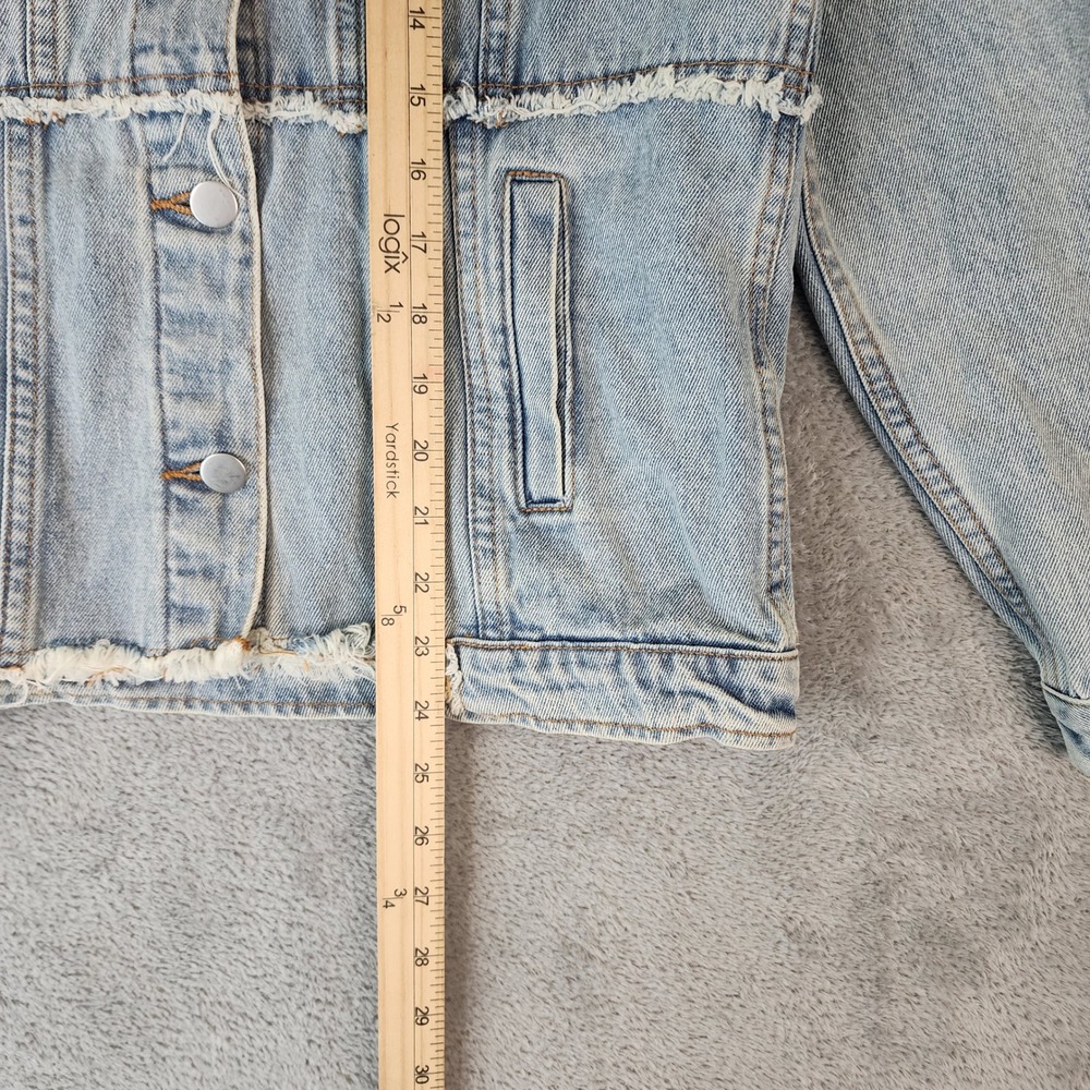 Polagram Jean Jacket Womens Small Light Wash Frayed Hem Denim Trucker Preppy - Picture 5 of 10